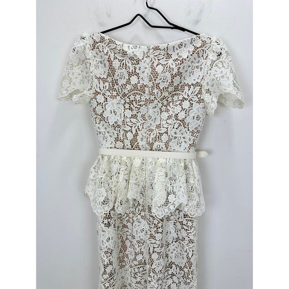 Self Portrait Cream Lace Peplum Midi Dress Wedding Bridal Cocktail US 2 NWT - Picture 12 of 16